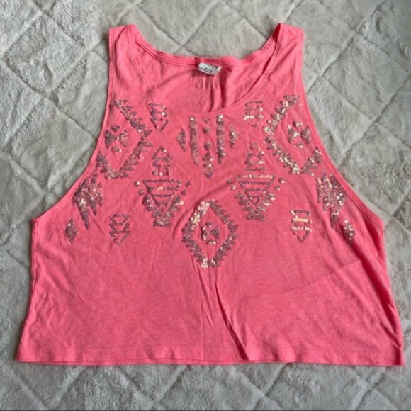 Victoria's Secret PINK | Coral Aztec Sequin Muscle Tee | Size Medium - Picture 2 of 9